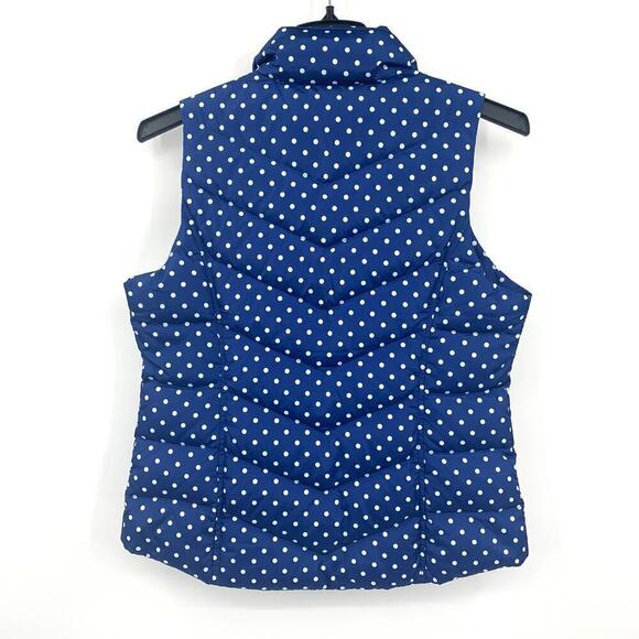 Lands' End Women's Size Small Down Puffer Vest Blue Full Zip White Polka Dots - Picture 2 of 8
